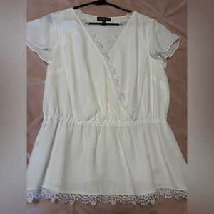 The Limited White Faux Wrap Blouse with Lace Detail
